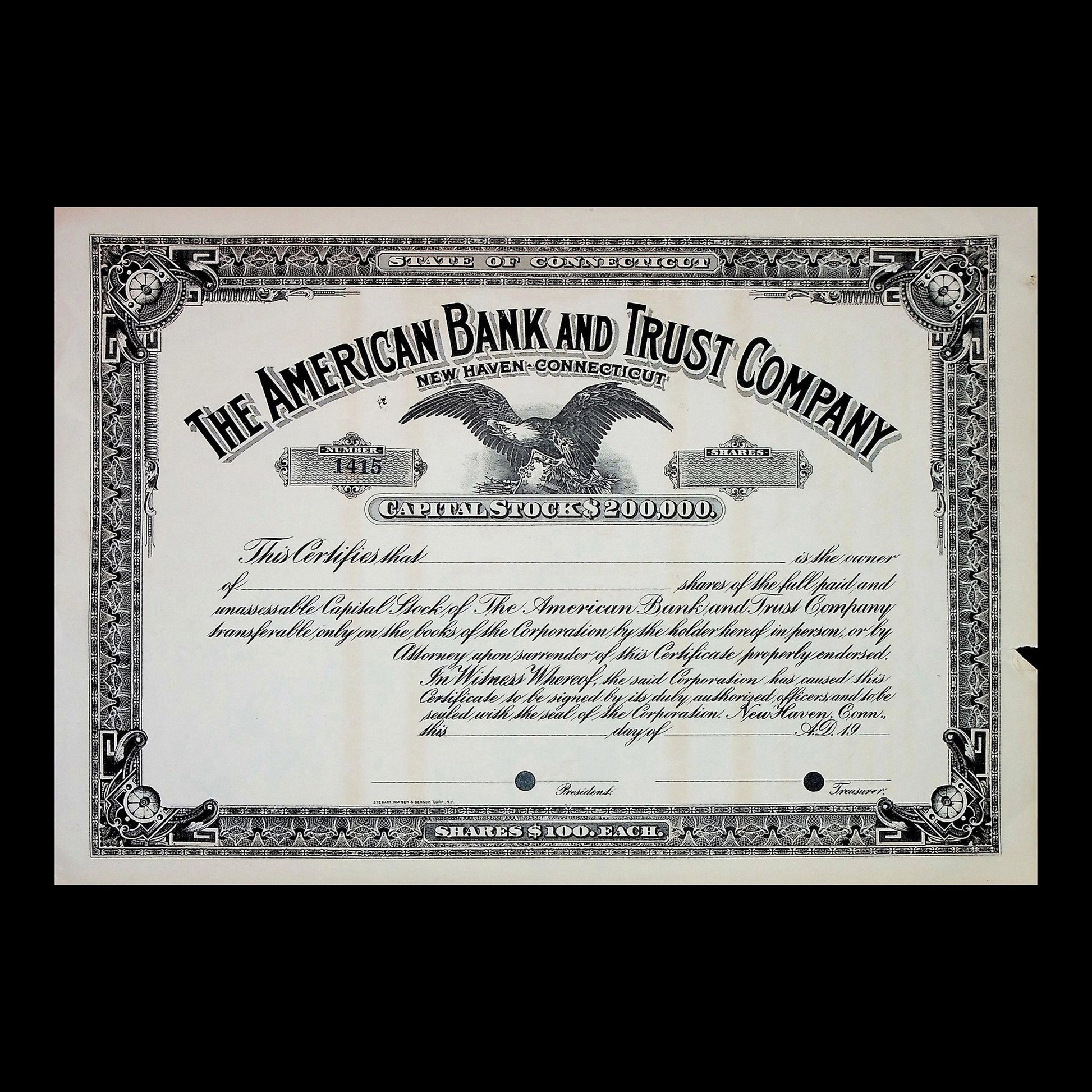 American Bank and Trust Company Stock Certificate