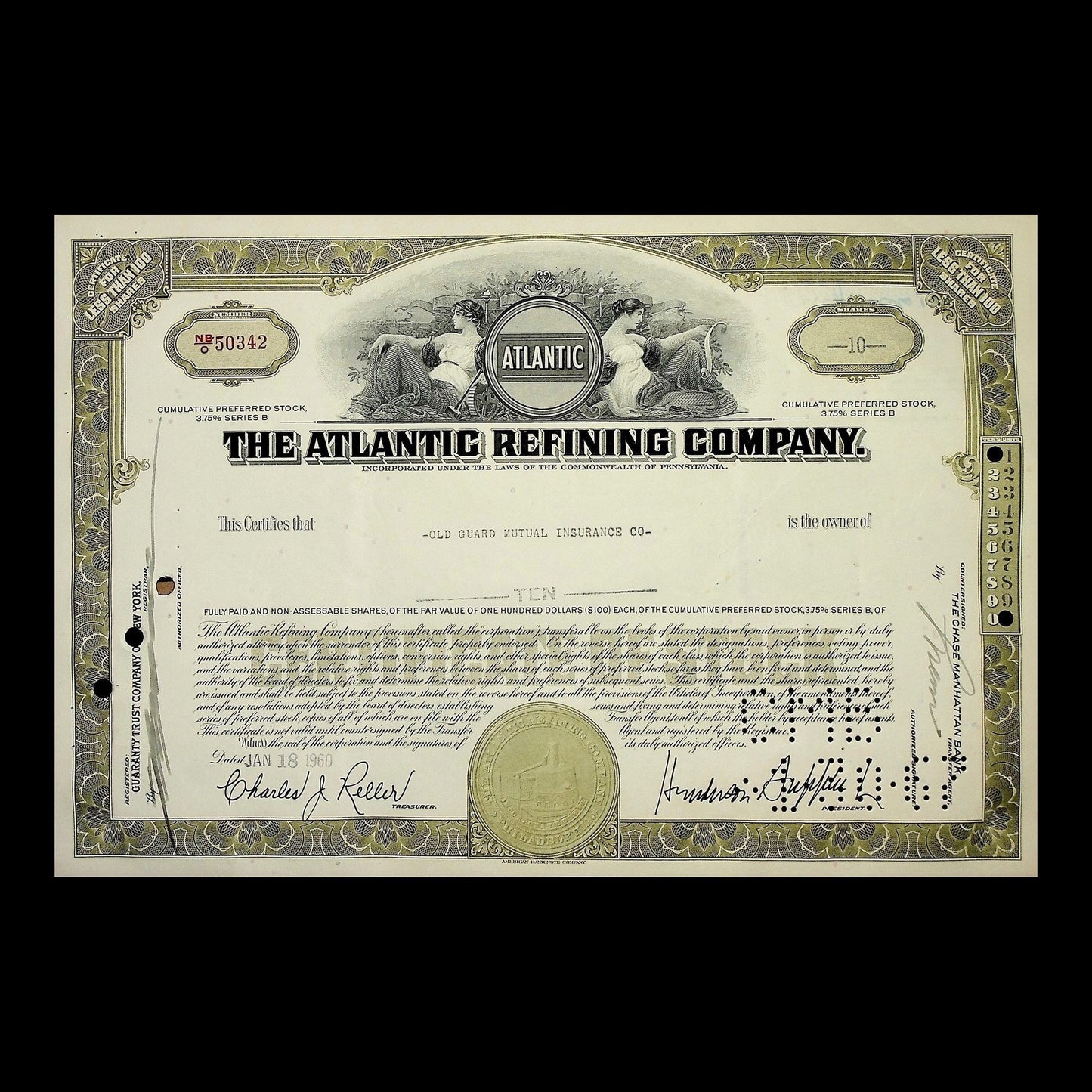 Atlantic Refining Company Stock Certificate from 1952