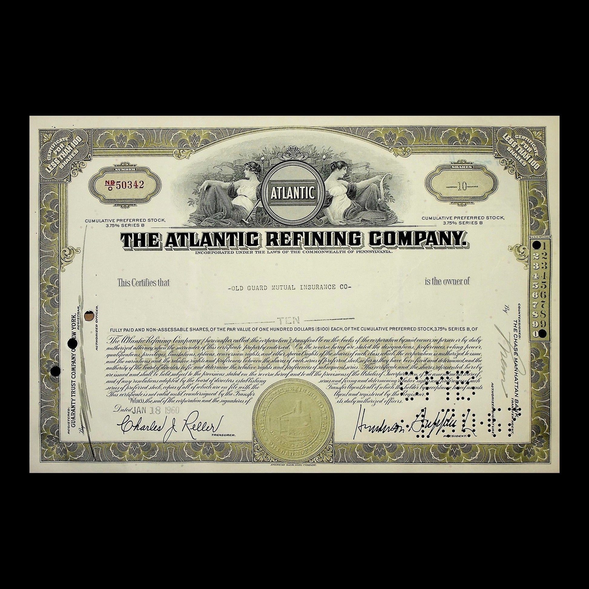 Atlantic Refining Company Stock Certificate from 1952