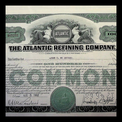 Atlantic Refining Company Stock Certificate from 1952