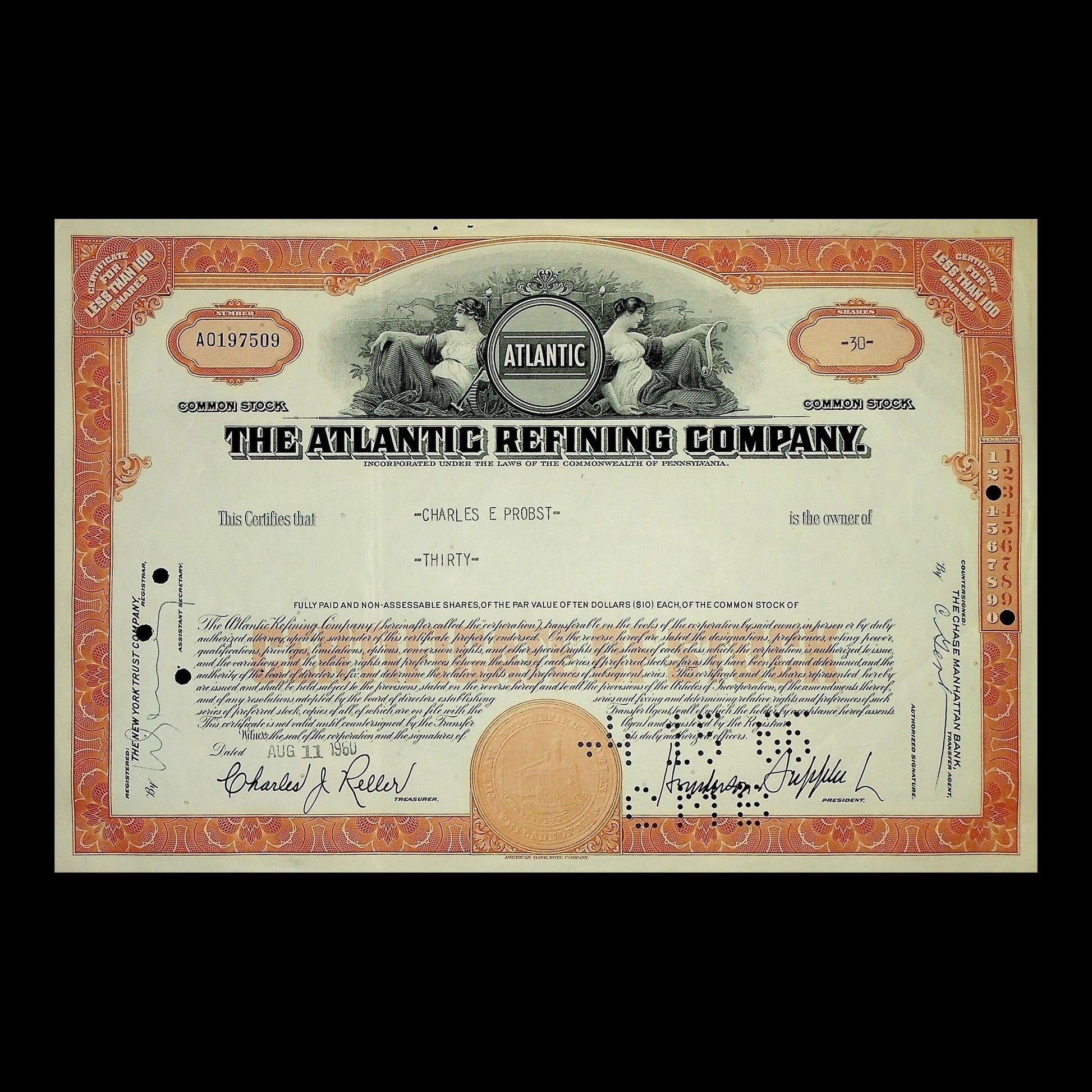 Atlantic Refining Company Stock Certificate from 1952