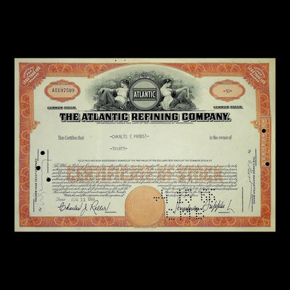 Atlantic Refining Company Stock Certificate from 1952
