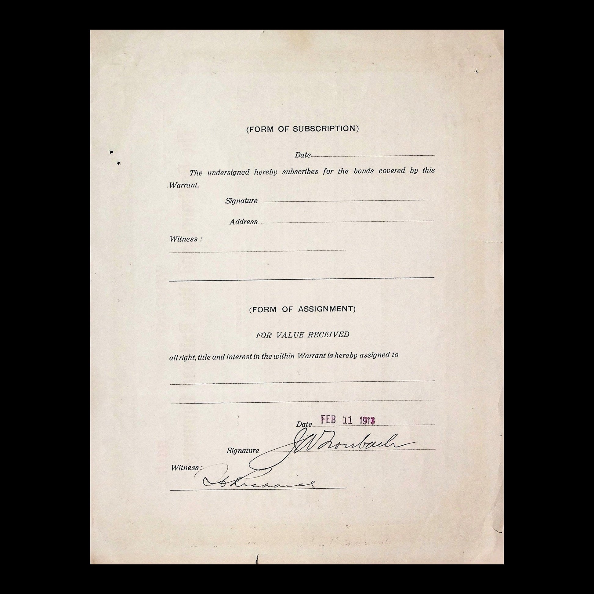 The Baltimore and Ohio Railroad Company Warrant from 1913