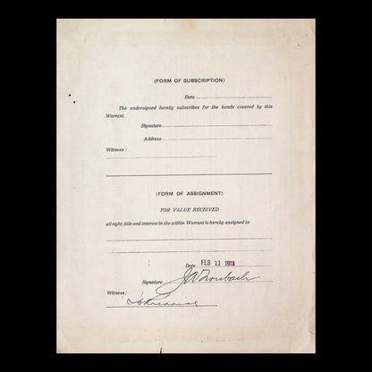 The Baltimore and Ohio Railroad Company Warrant from 1913