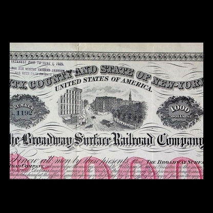 Broadway Surface Railroad Company Bond from 1884