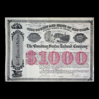 Broadway Surface Railroad Company Bond from 1884