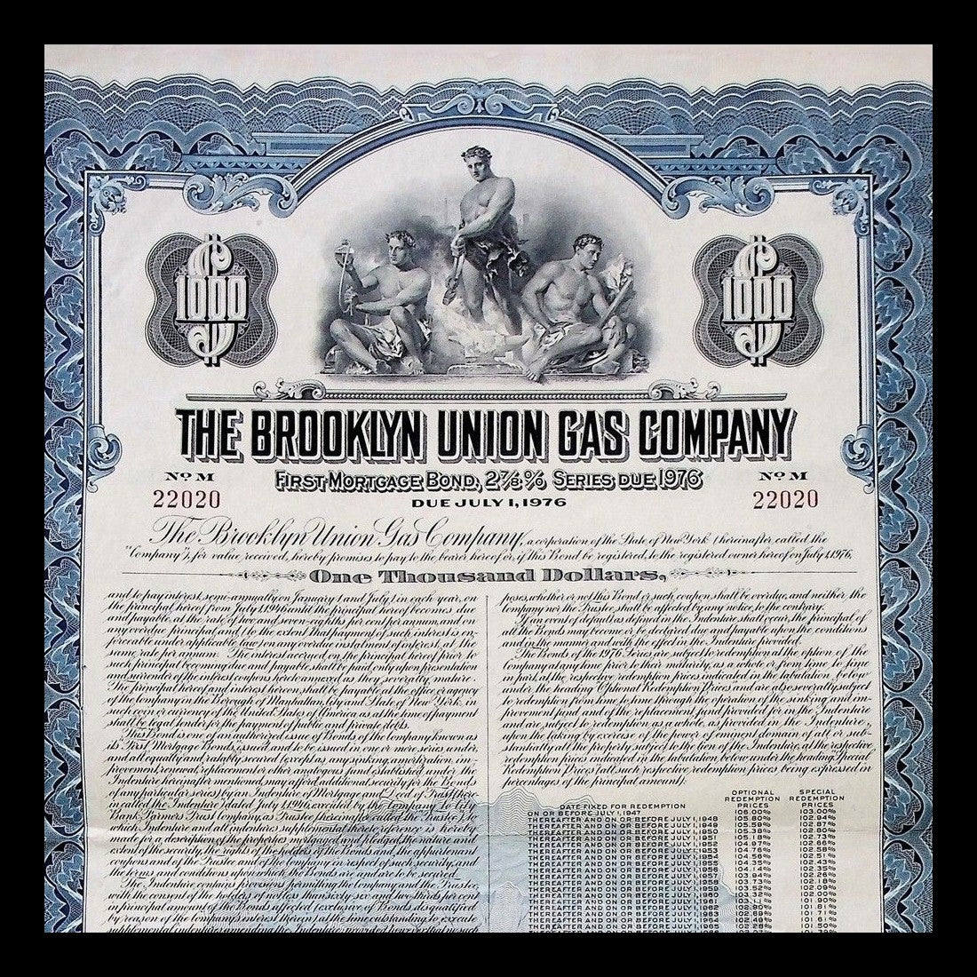Brooklyn Union Gas Company Bond from 1976