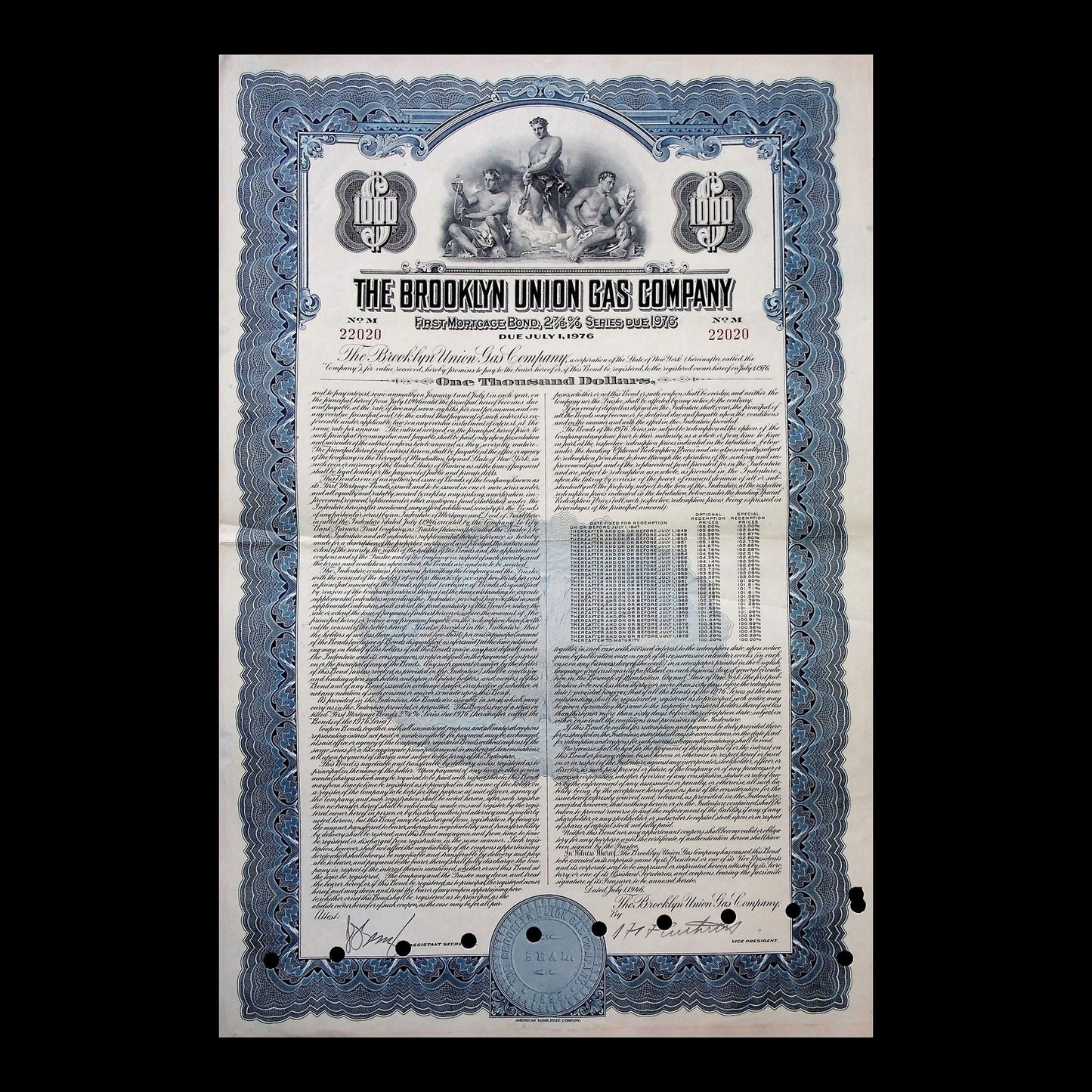 Brooklyn Union Gas Company Bond from 1976