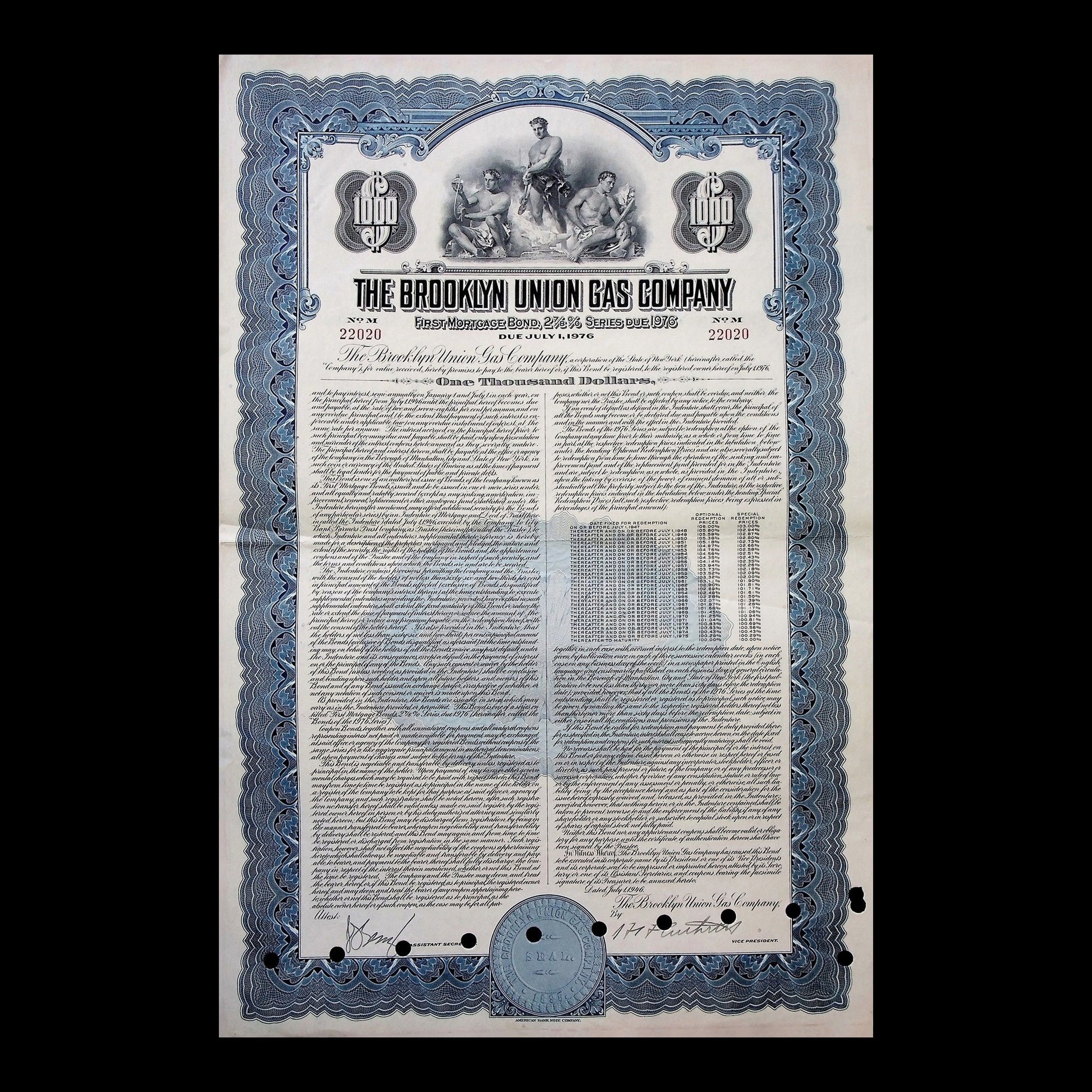 Brooklyn Union Gas Company Bond from 1976