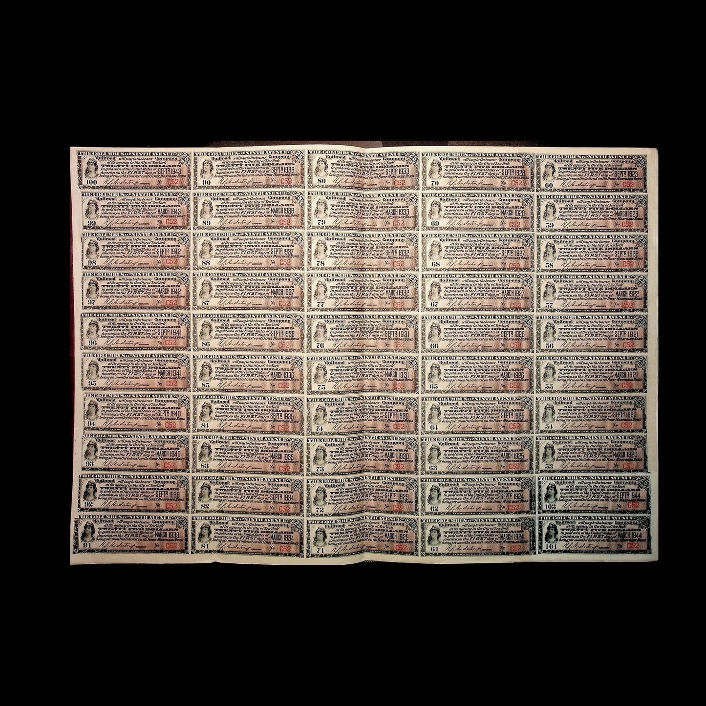 Columbus and Ninth Avenue Railroad Company Bond from 1880s