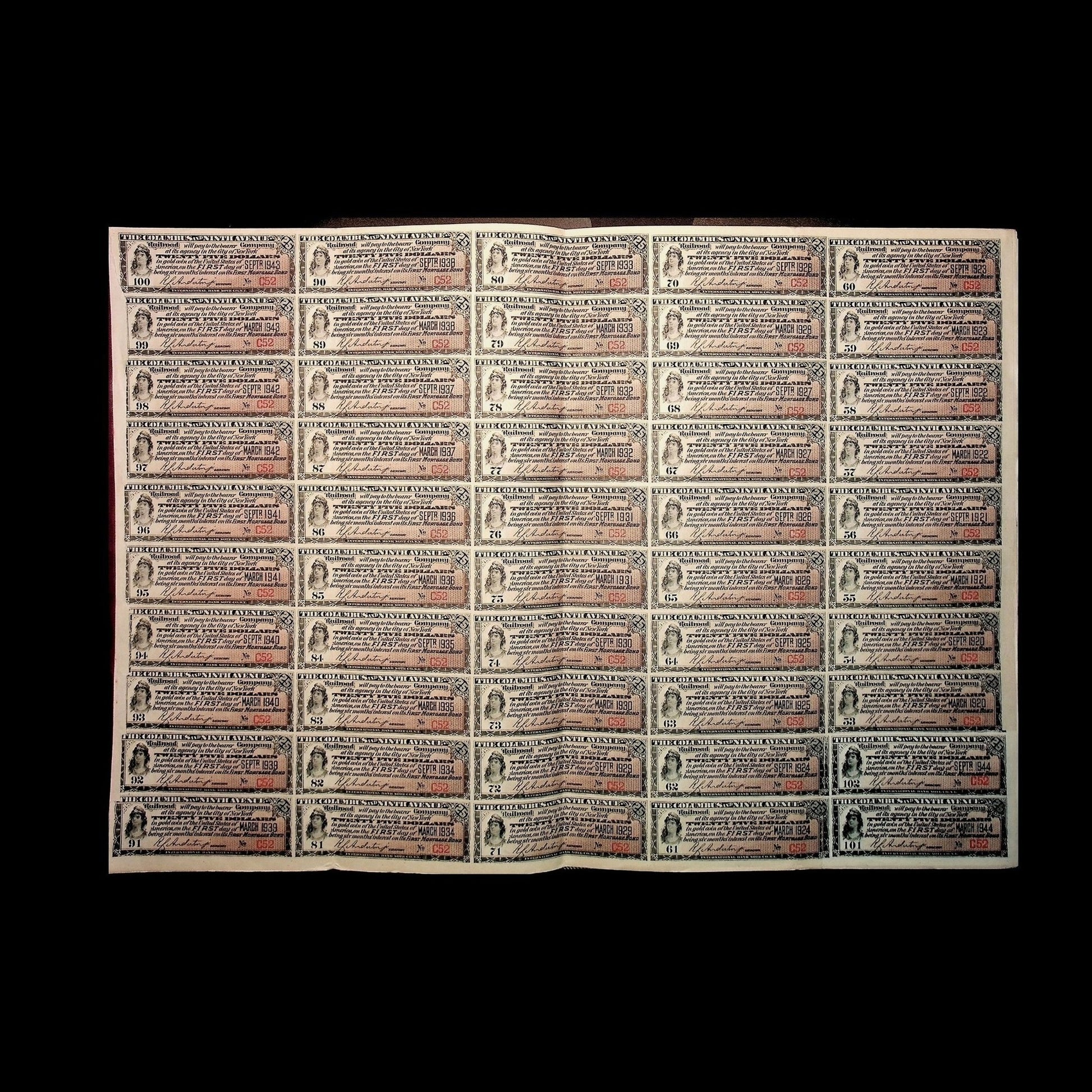 Columbus and Ninth Avenue Railroad Company Bond from 1880s