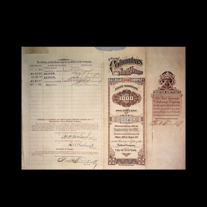 Columbus and Ninth Avenue Railroad Company Bond from 1880s