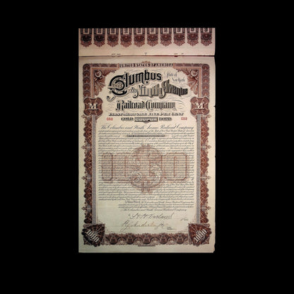 Columbus and Ninth Avenue Railroad Company Bond from 1880s