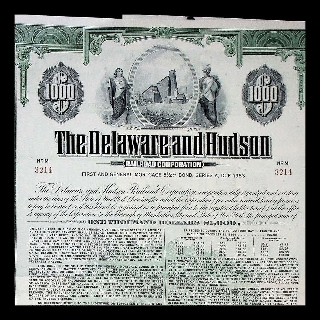 Delaware and Hudson Railroad Corporation Bond from 1963