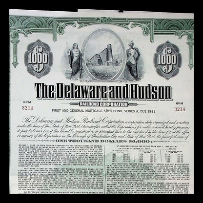 Delaware and Hudson Railroad Corporation Bond from 1963