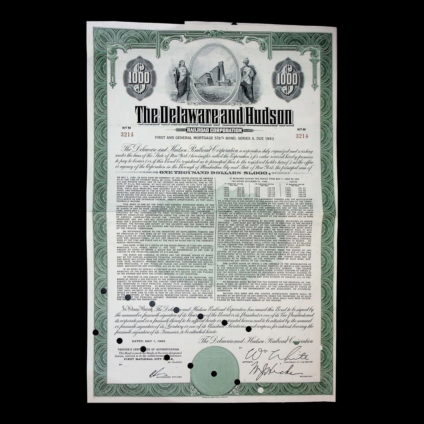 Delaware and Hudson Railroad Corporation Bond from 1963
