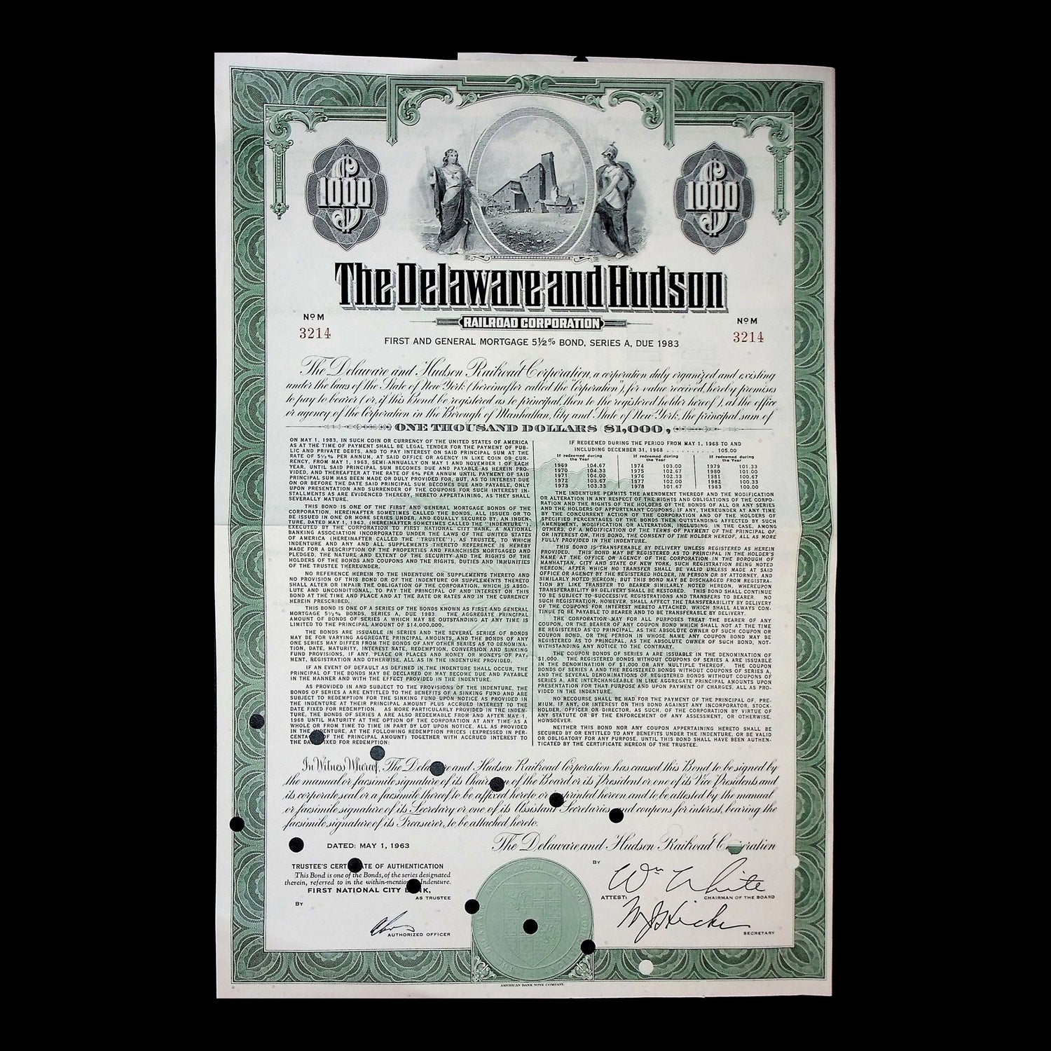 Delaware and Hudson Railroad Corporation Bond from 1963
