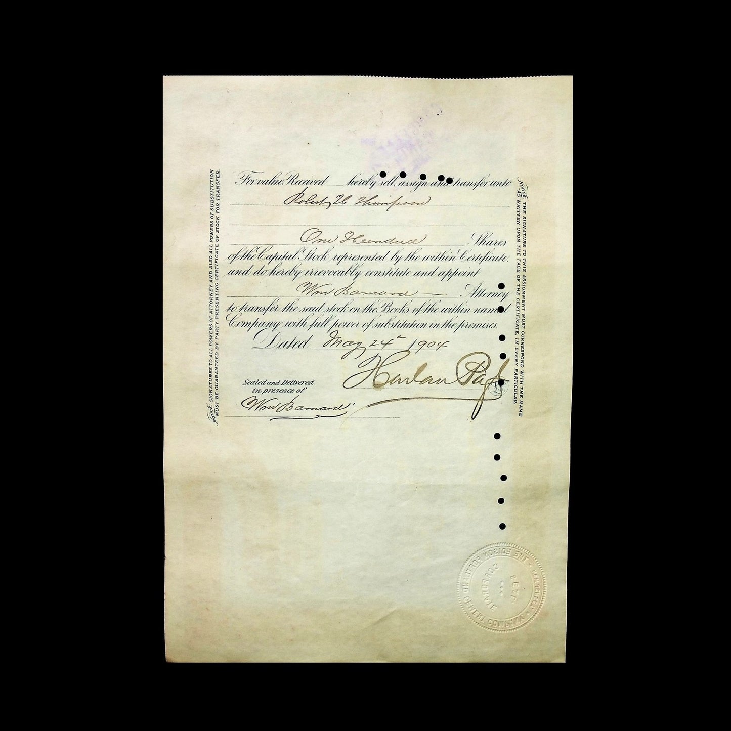 The Edison Portland Cement Company Stock Certificate from 1899