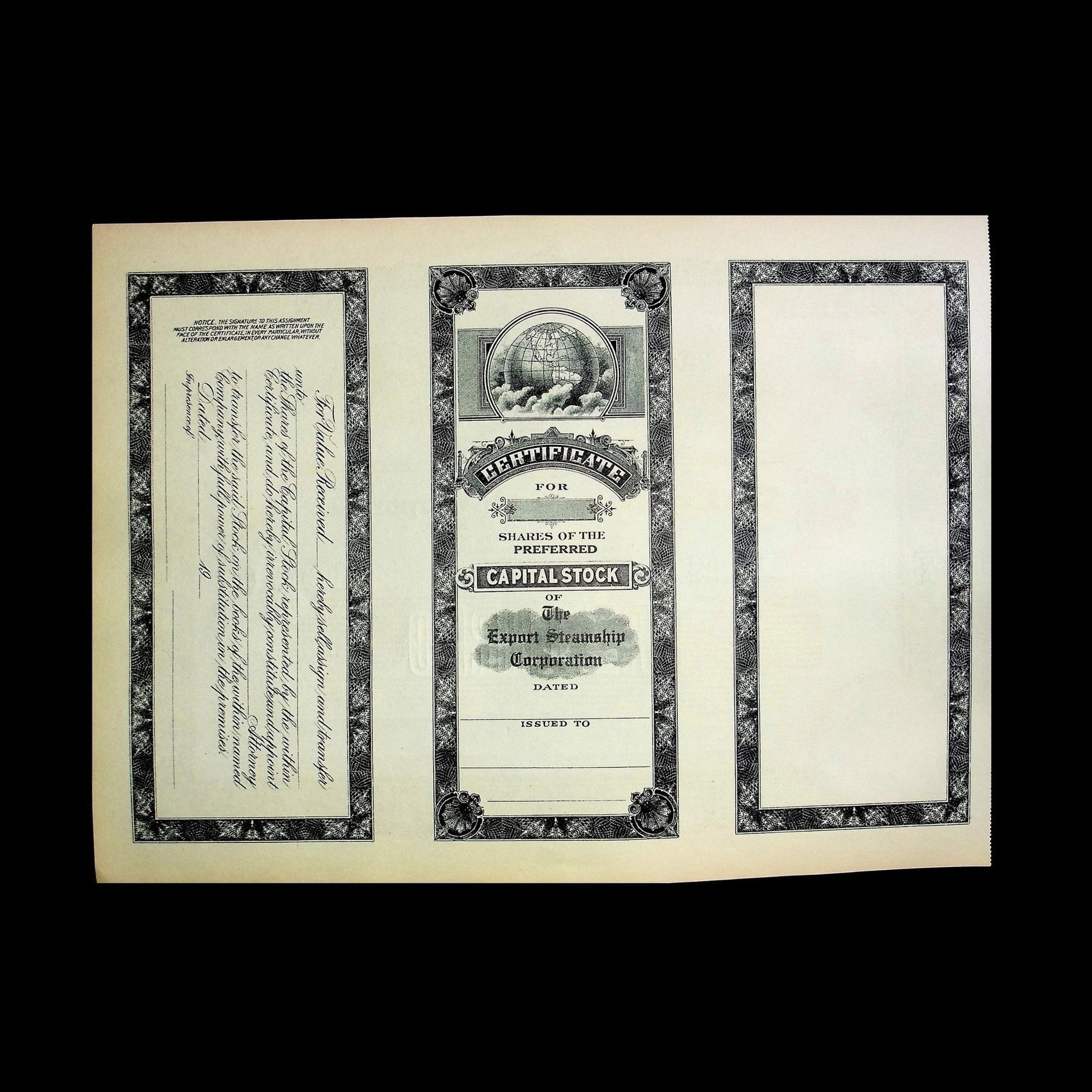 The Export Steamship Corporation Stock Certificate from 1910s