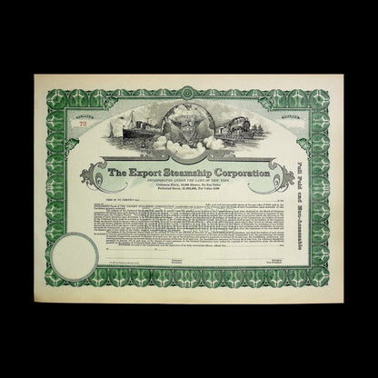 The Export Steamship Corporation Stock Certificate from 1910s
