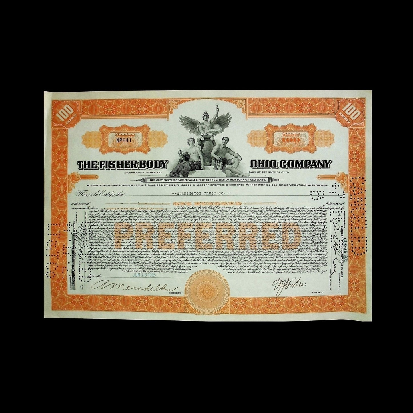 The Fisher Body Ohio Company Stock Certificate