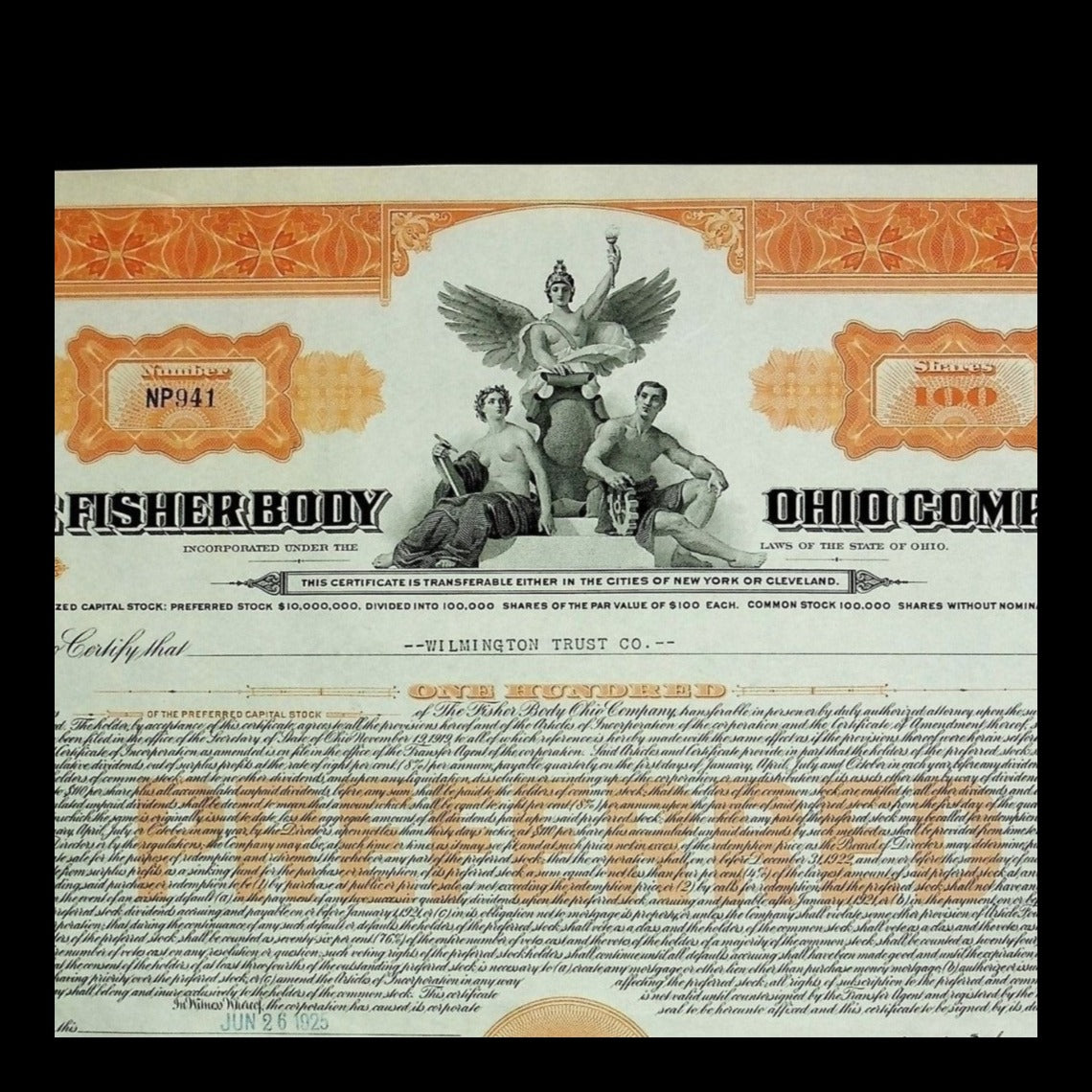 The Fisher Body Ohio Company Stock Certificate