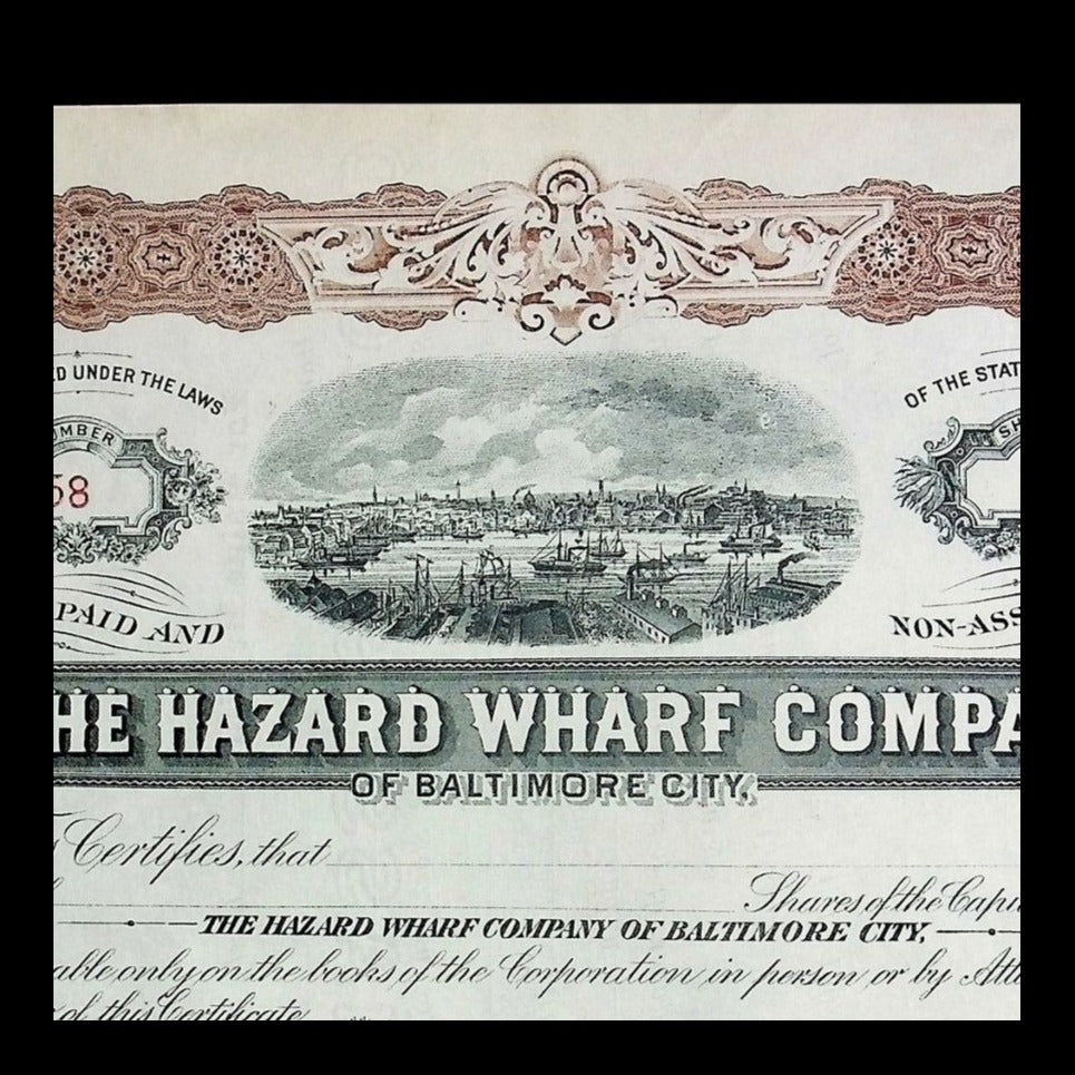 The Hazard Wharf Company of Baltimore City Stock Certificate