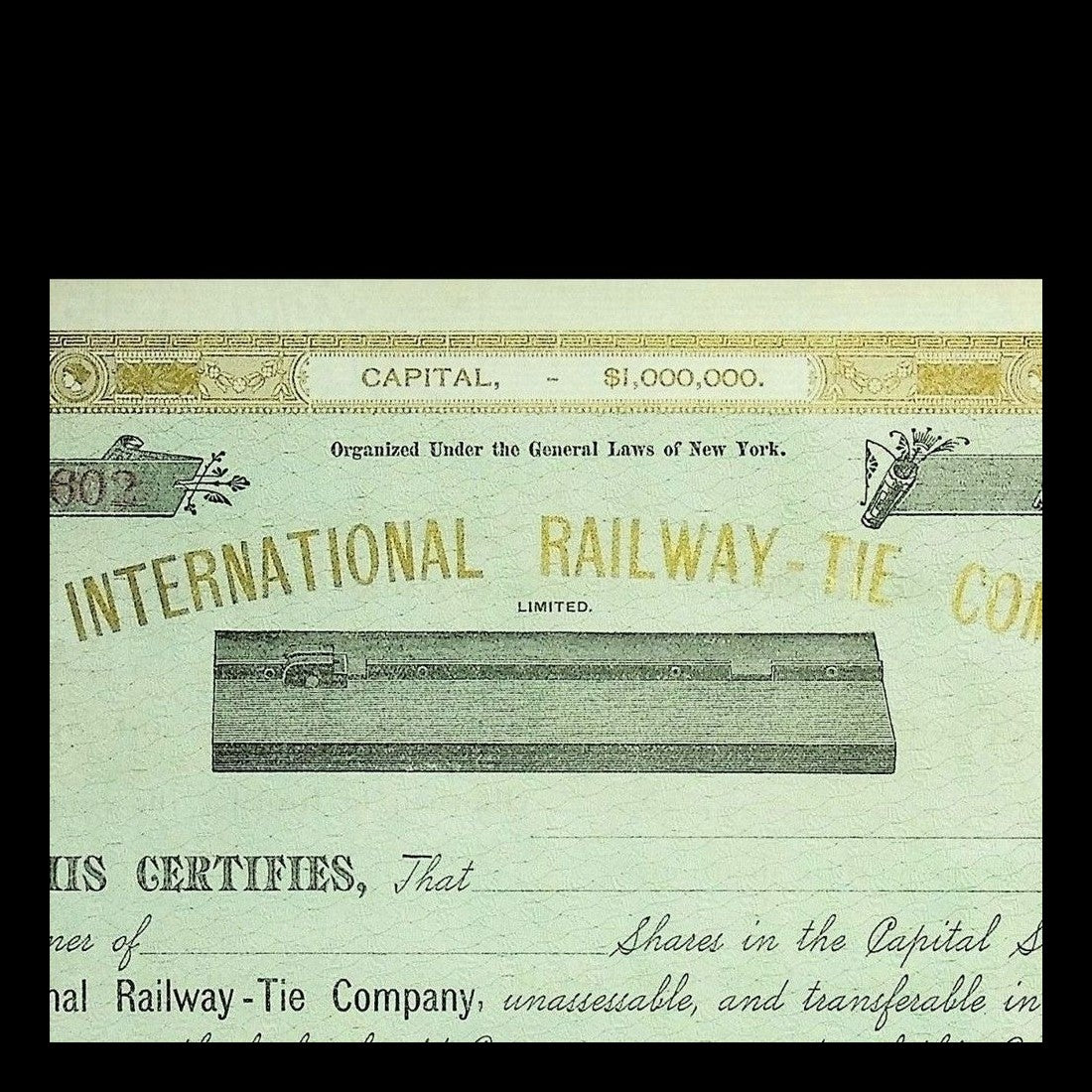 International Railway-Tie Company Stock Certificate from 1880s
