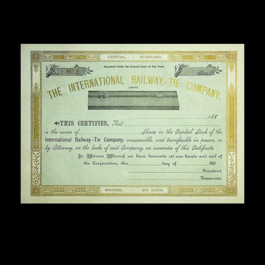 International Railway-Tie Company Stock Certificate from 1880s