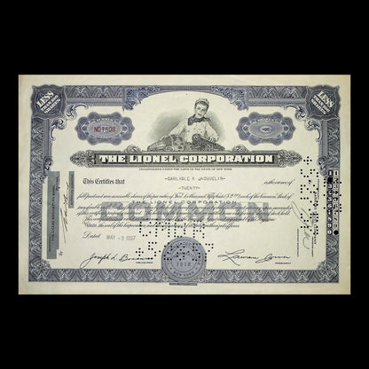 20 世纪 60 年代的莱昂内尔（玩具火车）公司股票证书