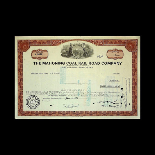 The Mahoning Coal Rail Road Company Stock Certificate from 1974