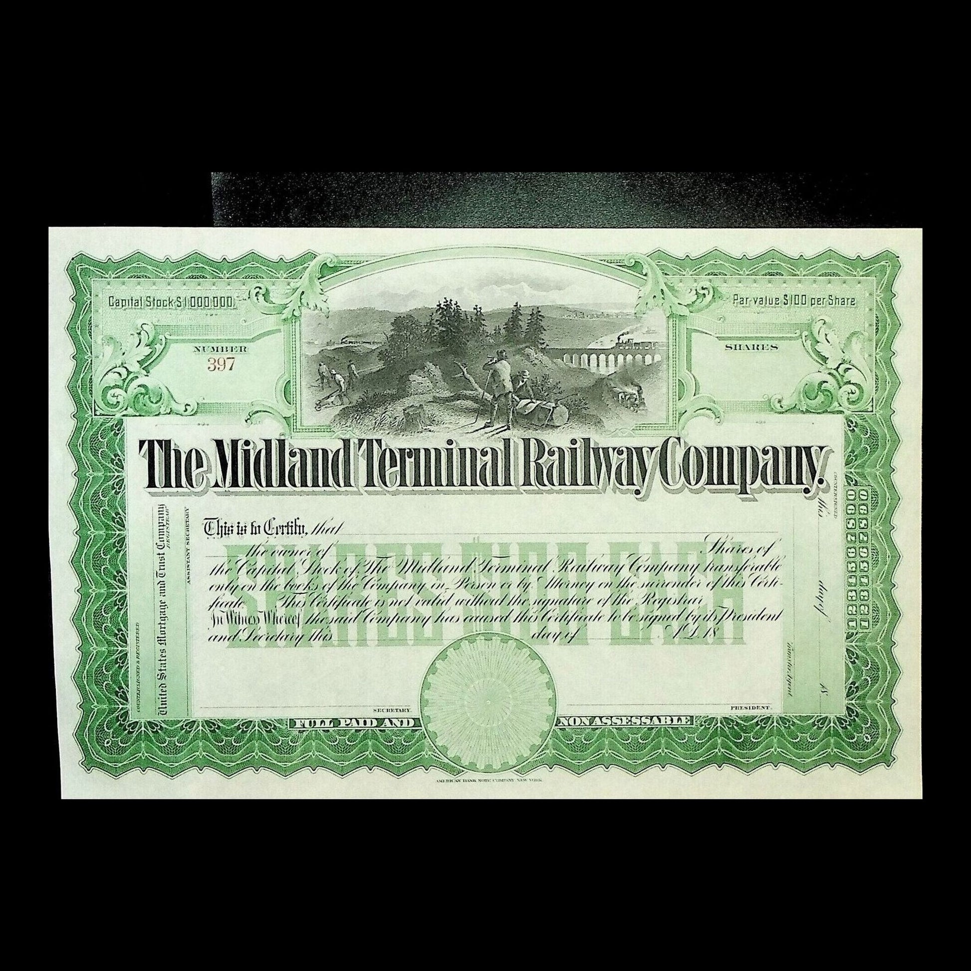Midland Terminal Railway Company Stock Certificate