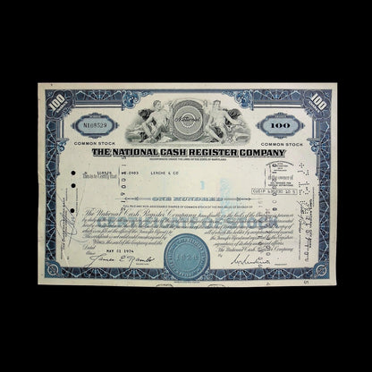 The National Cash Register Company Stock Certificate from 1974