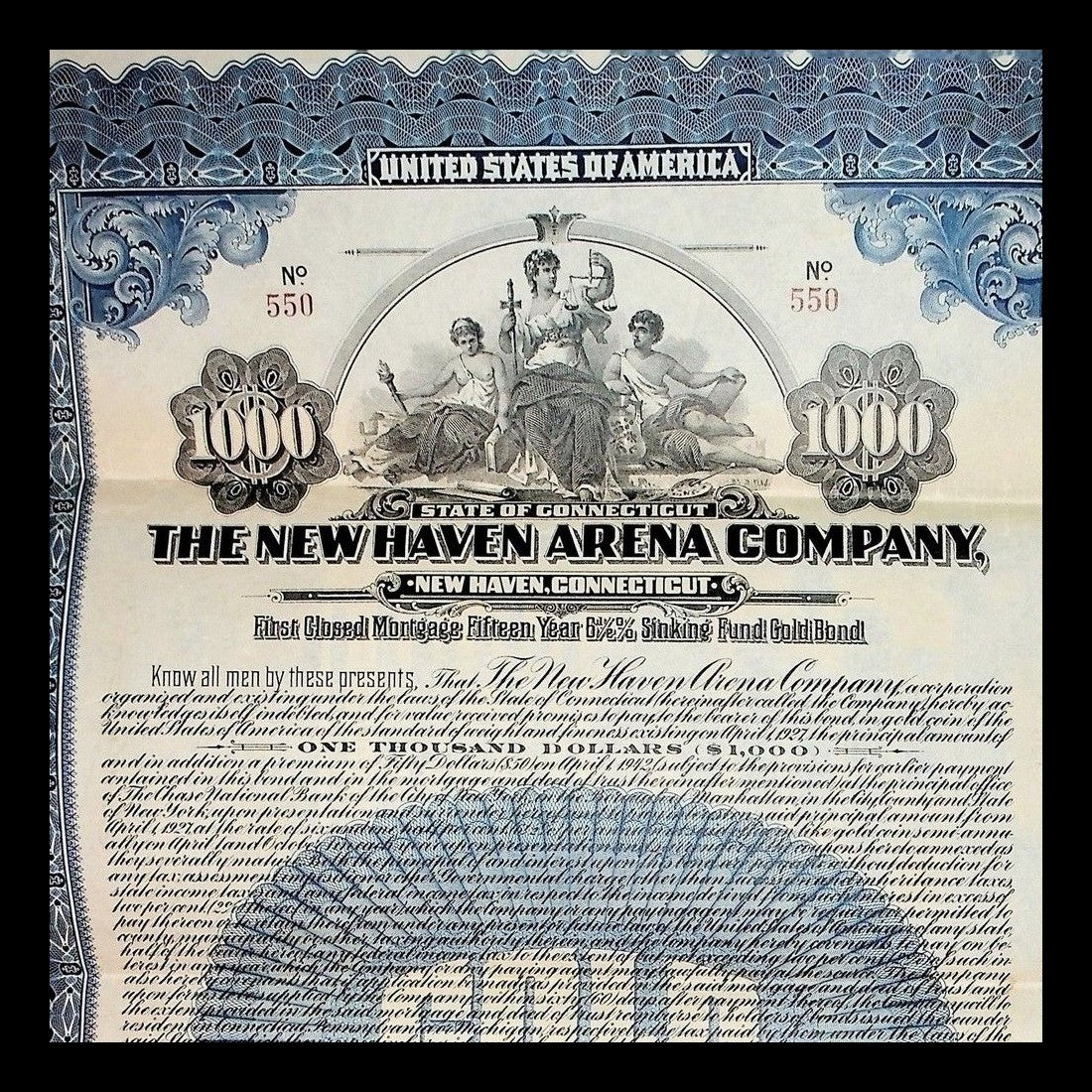 New Haven Arena Company Bond from Early 1900s
