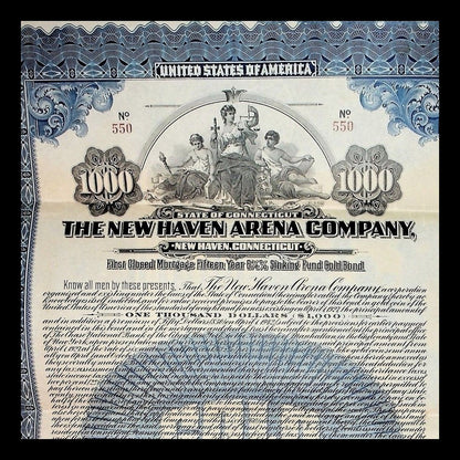 New Haven Arena Company Bond from Early 1900s