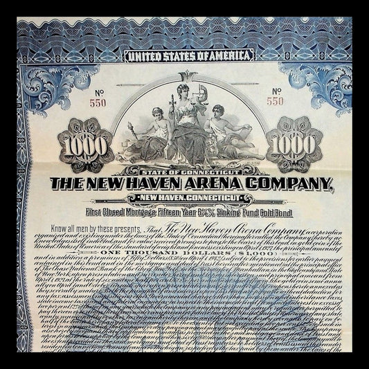 New Haven Arena Company Bond from Early 1900s