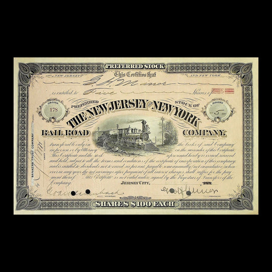 The New Jersey & New York Railroad Company Stock Certificate