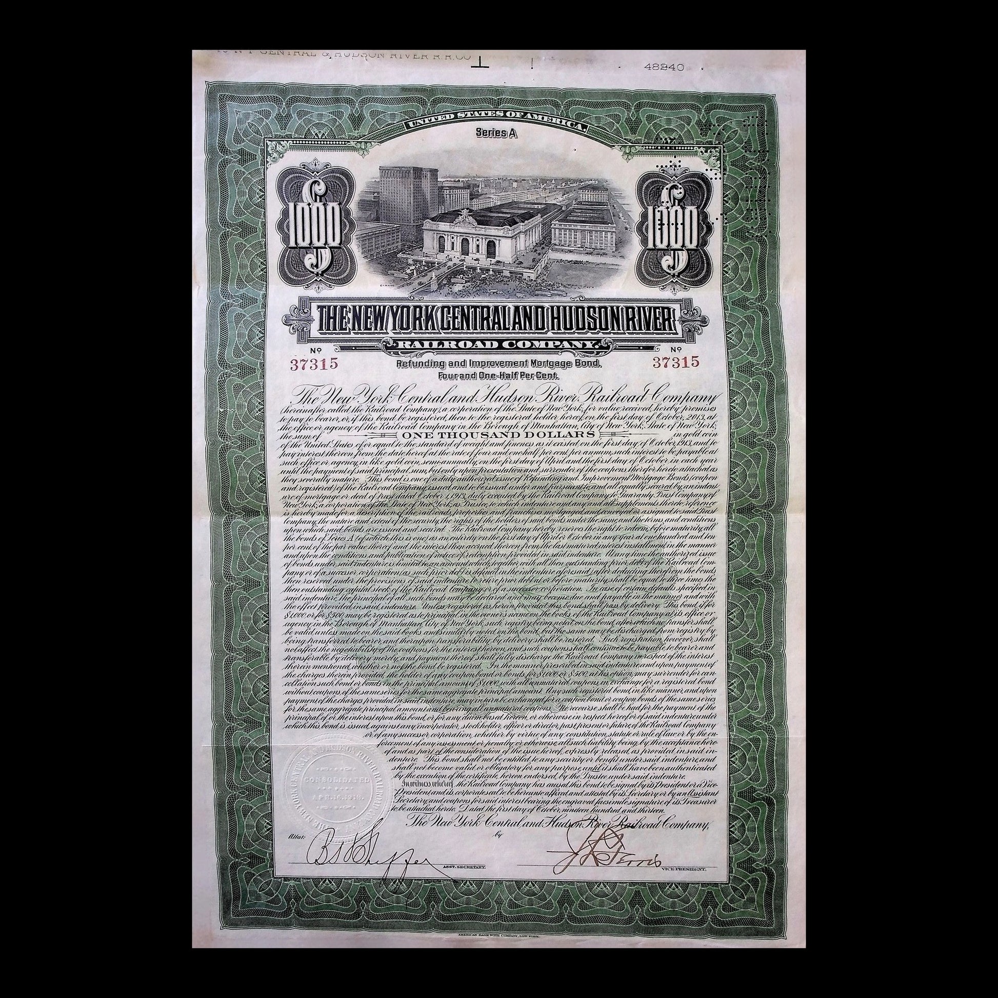 New York Central and Hudson River Railroad Bond from 1900s