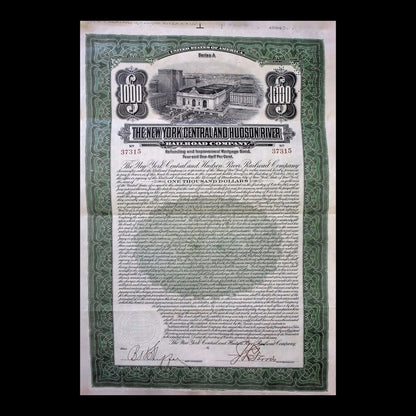 New York Central and Hudson River Railroad Bond from 1900s
