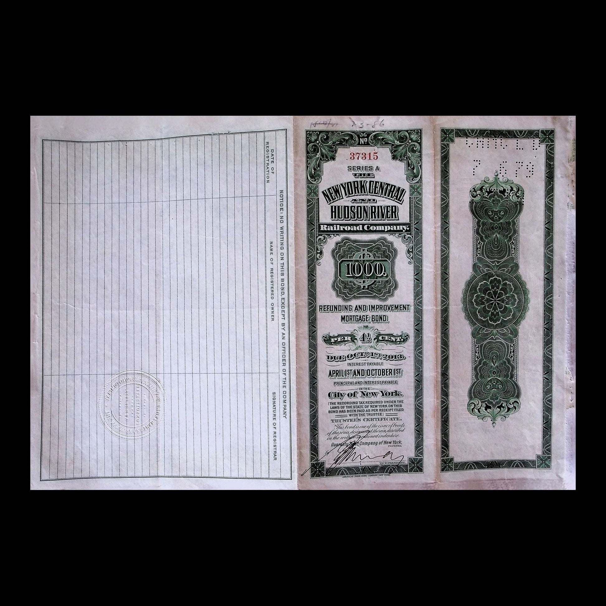 New York Central and Hudson River Railroad Bond from 1900s