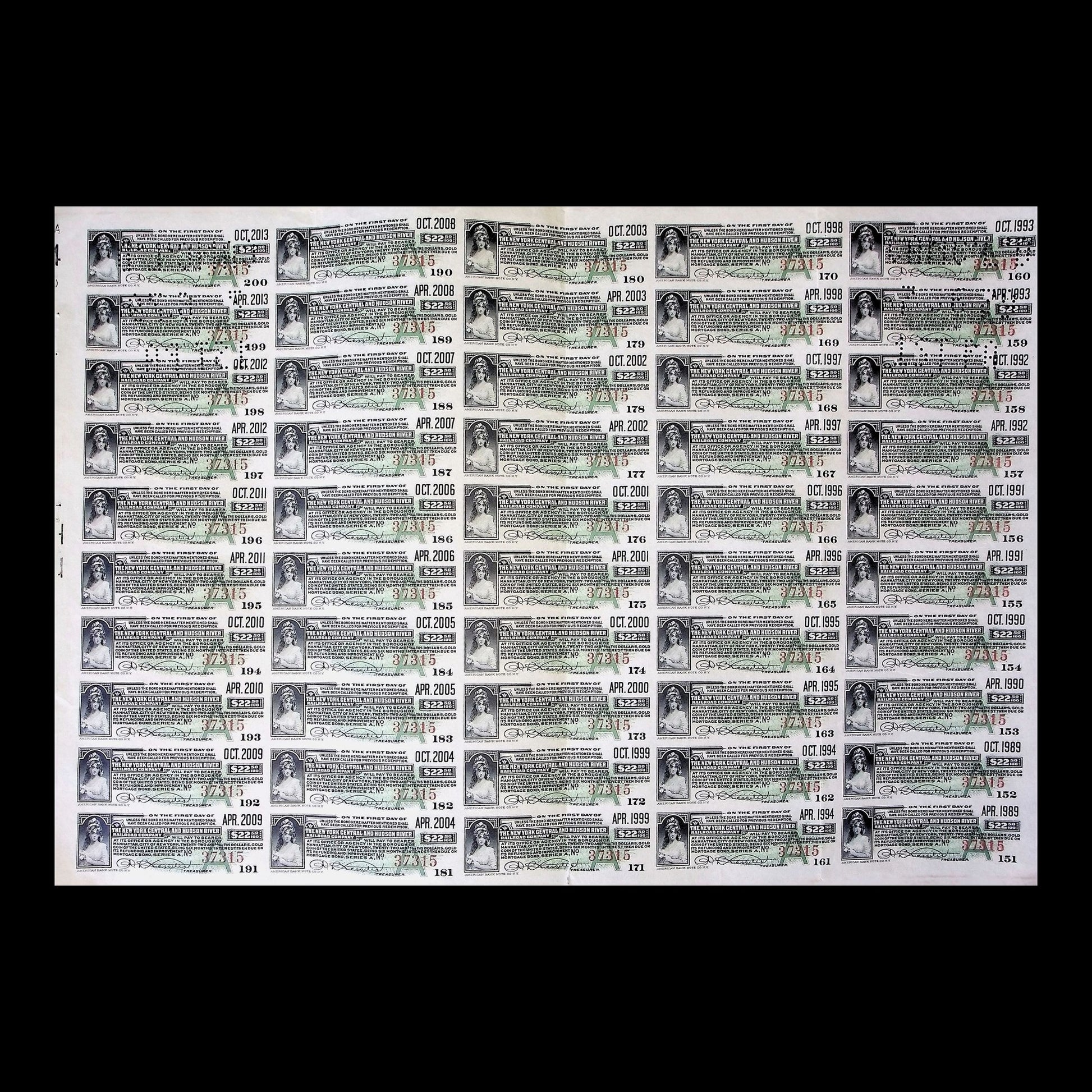 New York Central and Hudson River Railroad Bond from 1900s