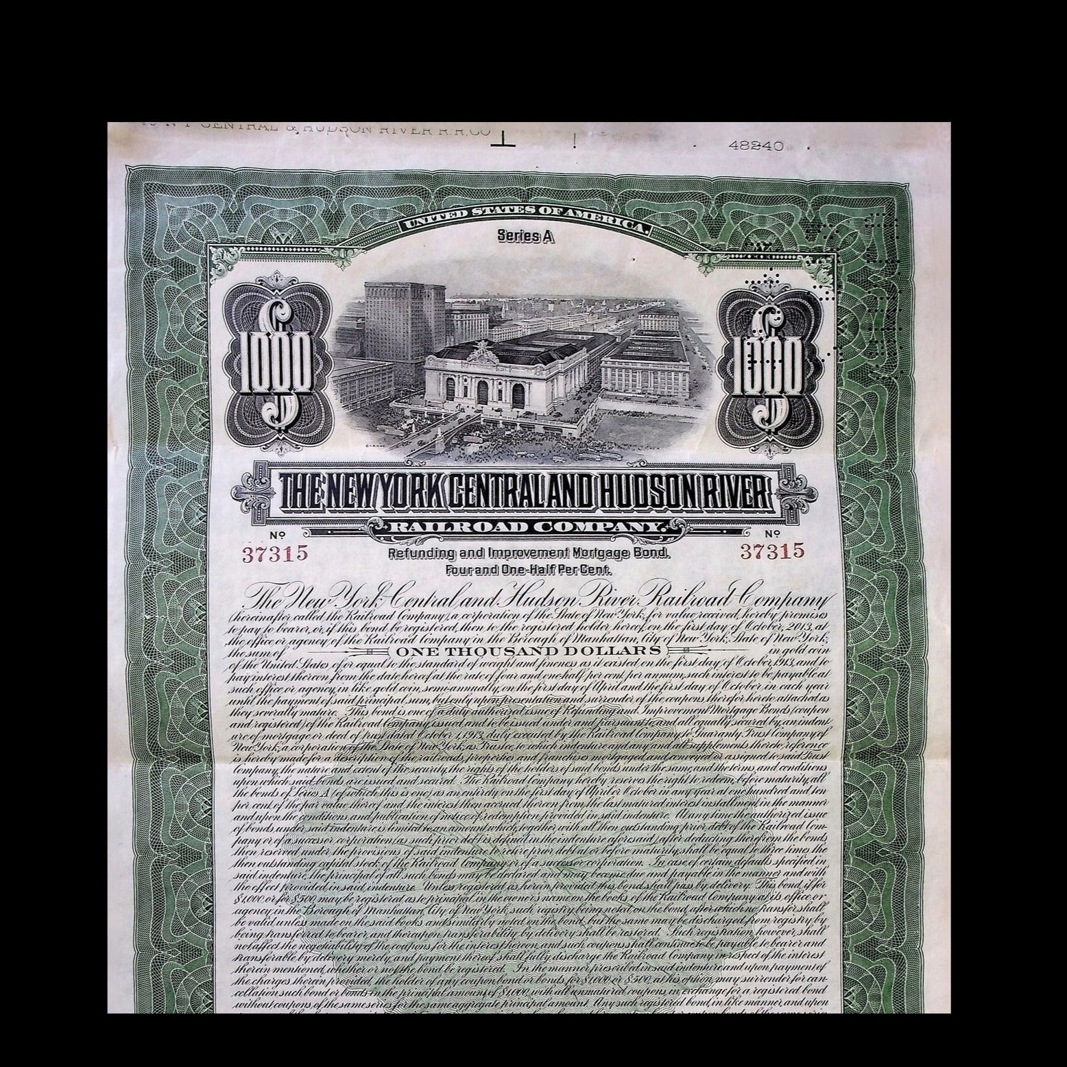 New York Central and Hudson River Railroad Bond from 1900s