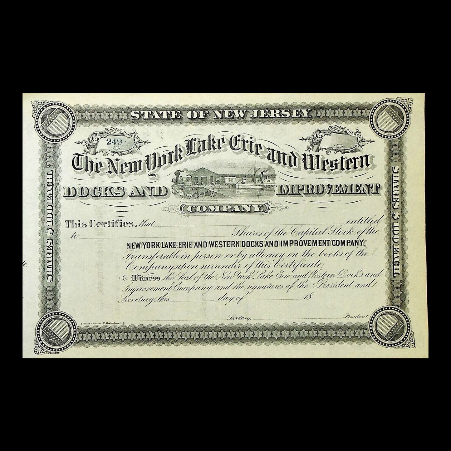 New York Lake Erie and Western Docks Stock Certificate