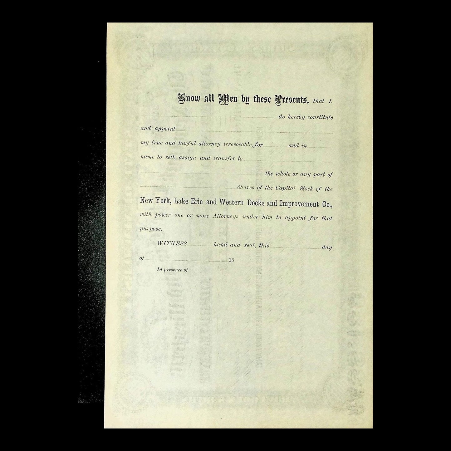 New York Lake Erie and Western Docks Stock Certificate