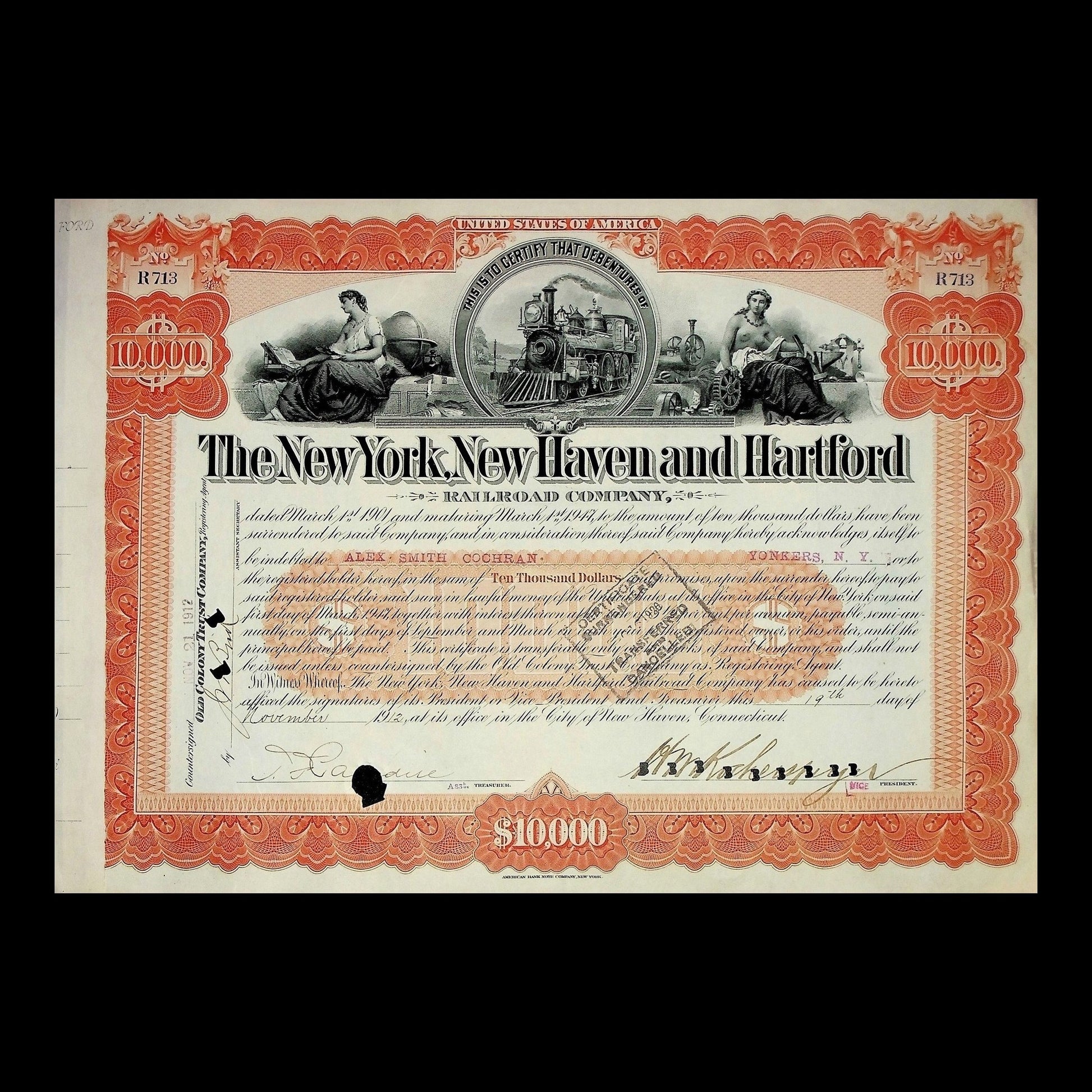 New York, New Haven and Hartford Railroad Stock Certificate
