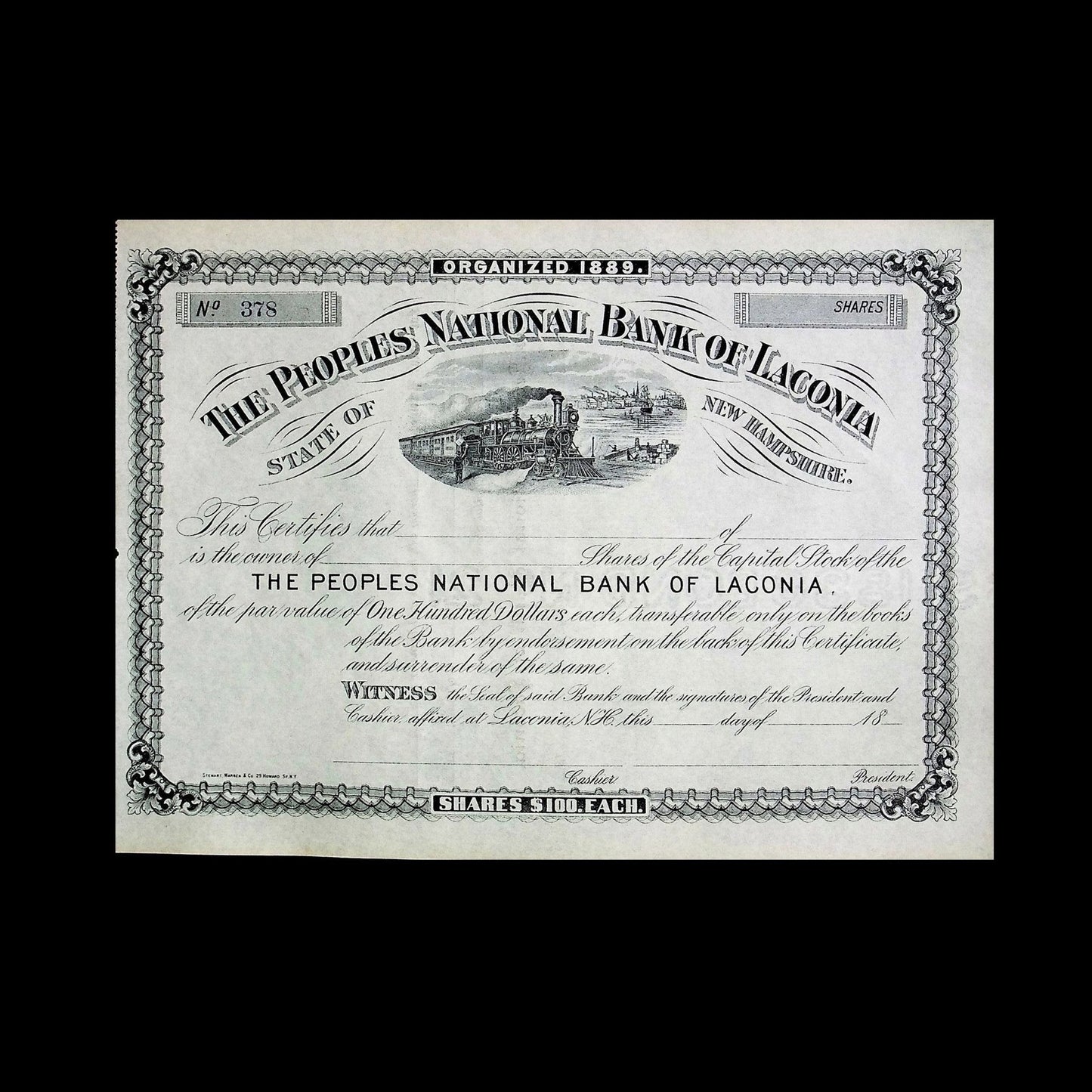 The People's National Bank of Laconia Stock Certificate from 1956