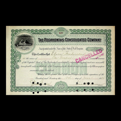 The Pocahontas Consolidated Company Stock Certificate from 1906
