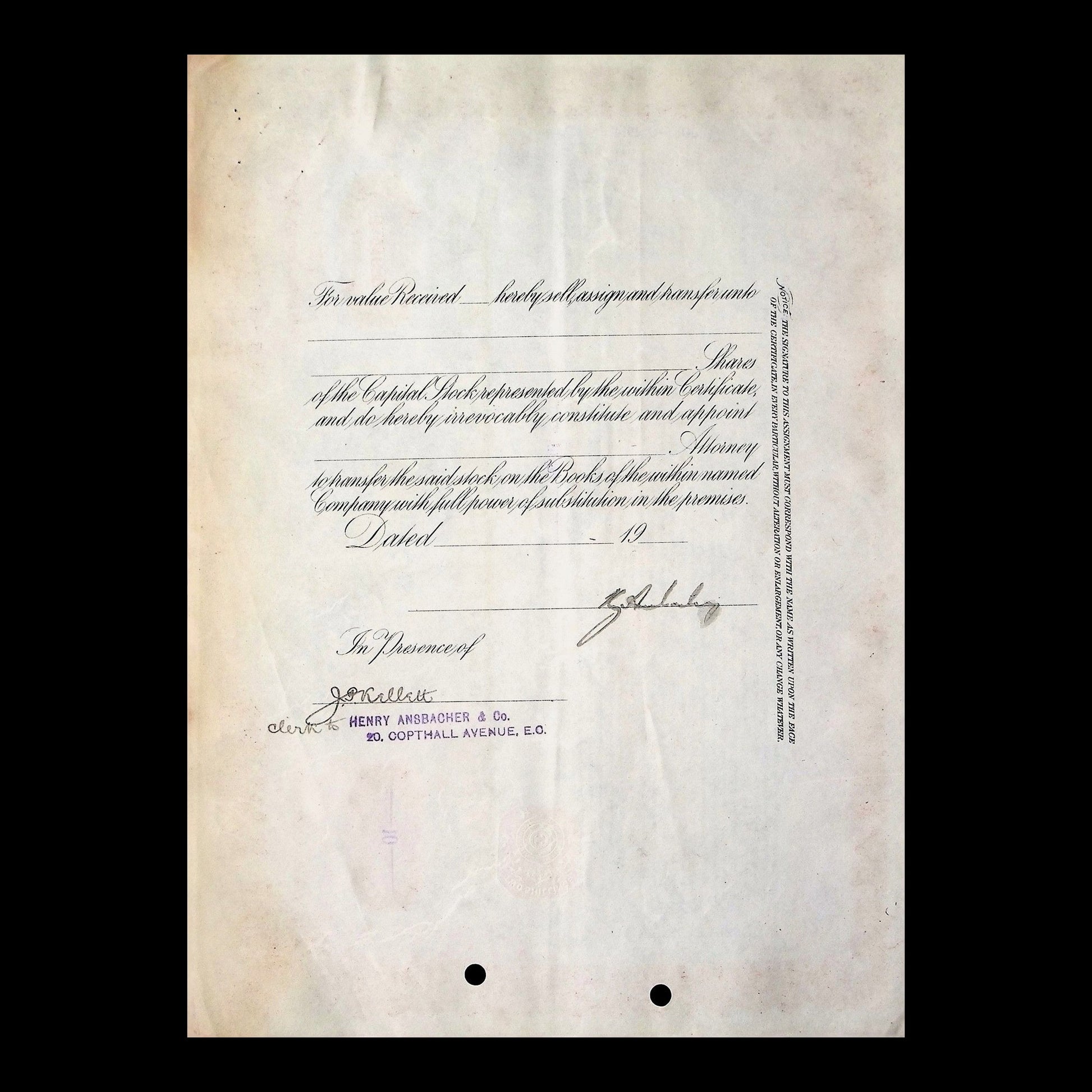 The Rock Island Company Stock Certificate from 1914