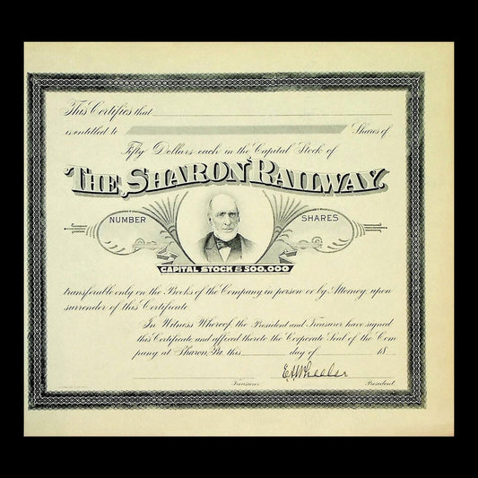The Sharon Railway Stock Certificate from 19th Century