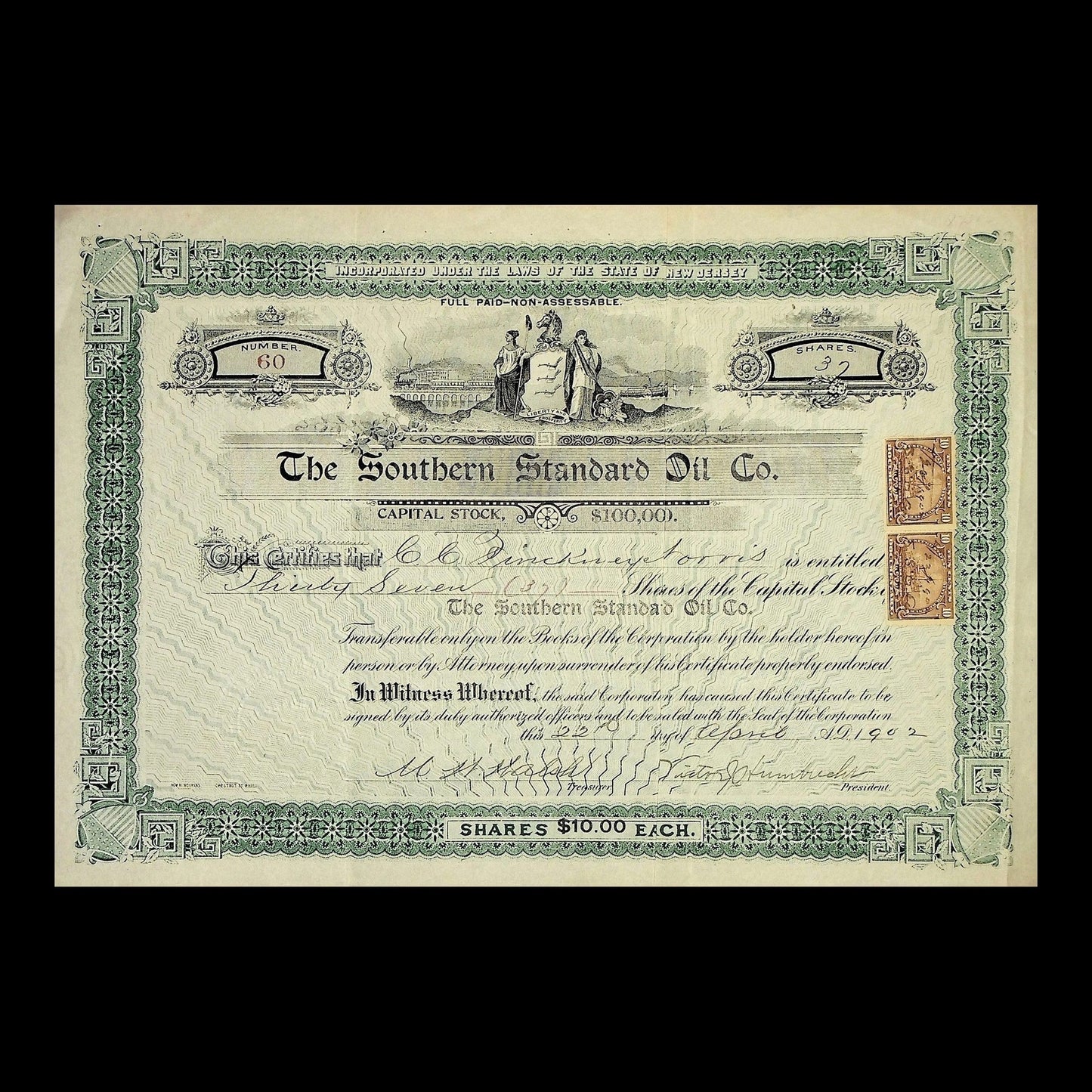 The Southern Standard Oil Co. Stock Certificate from 1902